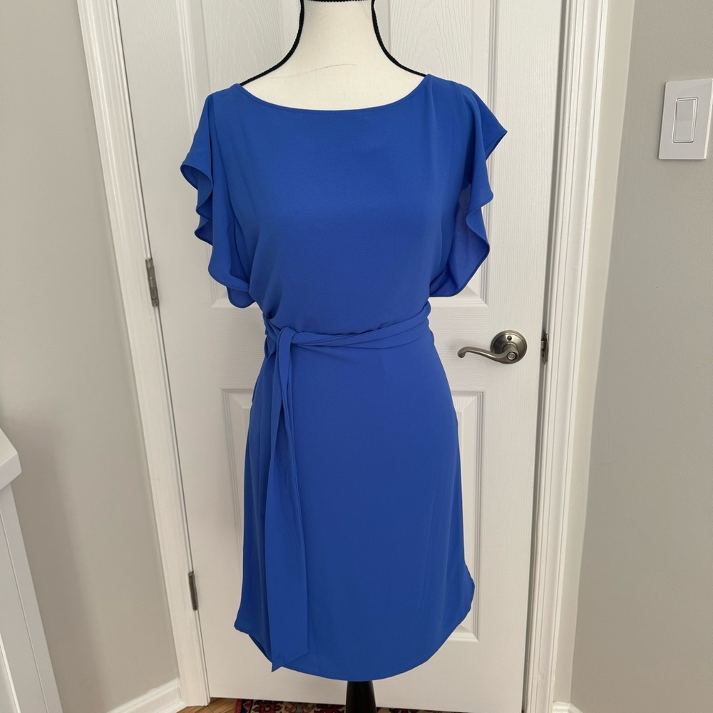 NWT Michael Kors Flutter Sleeved Crepe Dress, Tide Blue, Size M